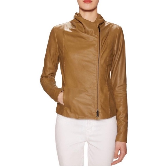 $995 Womens VINCE Scuba Distressed Tan/Brown Leather Moto Jacket Size Small - Picture 3 of 11